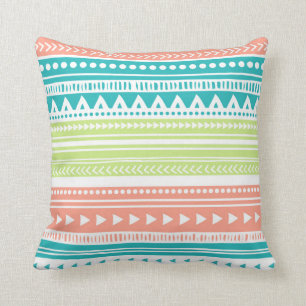 Coral Blauwgroen Limoen Tribal Decoratief Pillow Kussen