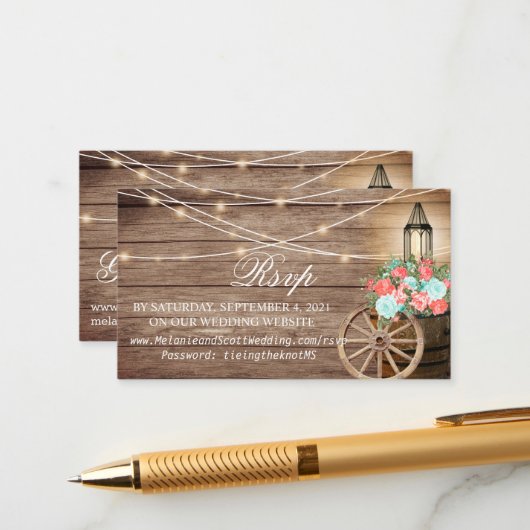 Coral & Blauwgroen Rsvp en Registry 2 - Weddenscha Informatiekaartje (Voorkant / Achterkant in situ)