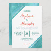 Coral Blauwgroen Script Wedding Kaart (Voorkant / Achterkant)