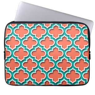 Coral Blauwgroen White Moroccan Quatrefoil #5DS Laptop Sleeve