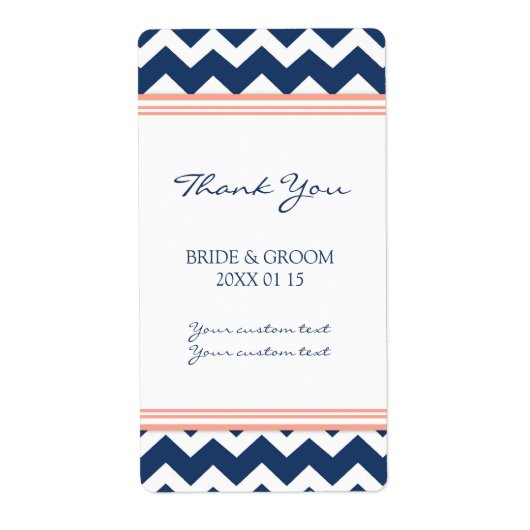 Coral bleu Chevron Étiquettes de mariage (Devant)