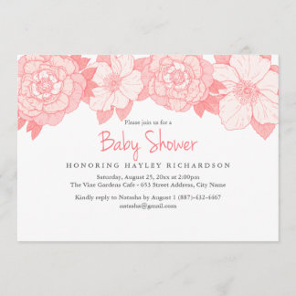 Coral Blooming Baby shower Invitation Kaart