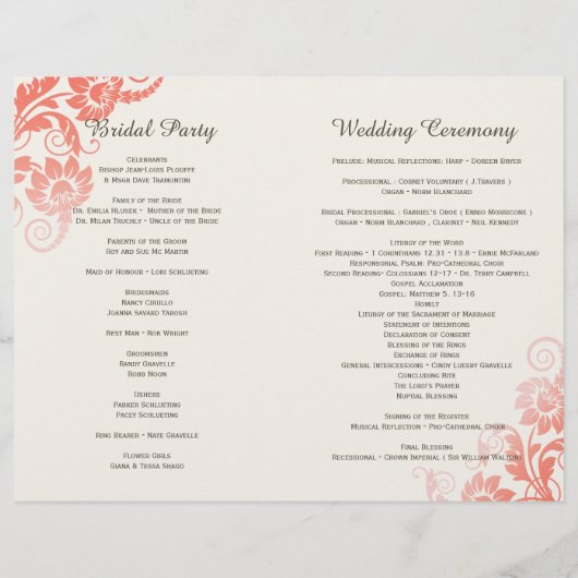 Coral Blooming Elegance Wedding Programs (Achterkant)