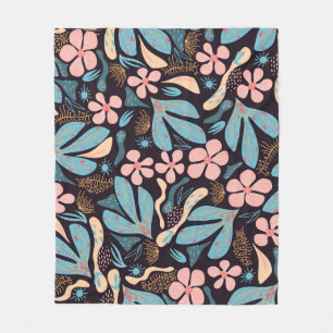 Coral Blue Bloemen Donkere Print Fleece Deken