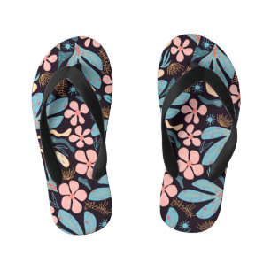 Coral Blue Bloemen Donkere Print Kinder Teenslippers