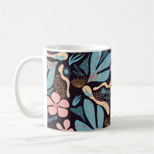Coral Blue Bloemen Donkere Print Koffiemok