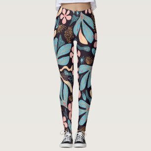 Coral Blue Bloemen Donkere Print Leggings