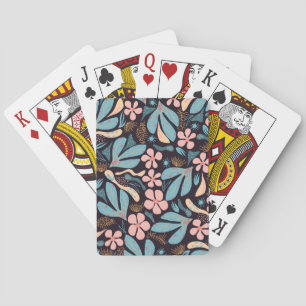 Coral Blue Bloemen Donkere Print Pokerkaarten