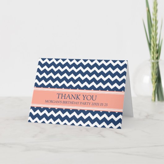 Coral Blue Chevron Birthday Party - Hartelijk dank Bedankkaart (Voorkant)
