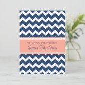 Coral Blue Chevron Custom Baby Shower Invitations (Debout devant)