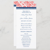 Coral Blue Damask Wedding Program Programma (Voorkant / Achterkant)