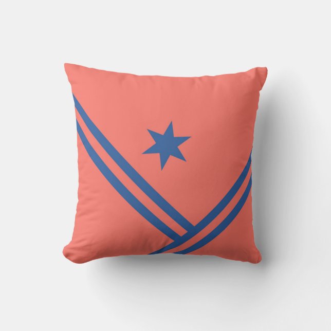 Coral Blue Diagonal Stripes Star Modern Graphic Kussen (Voorkant)
