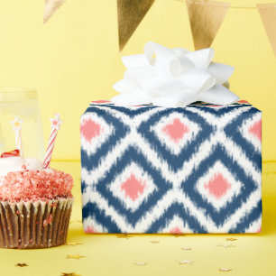 Coral Blue Diamonds Ikat Pattern Cadeaupapier