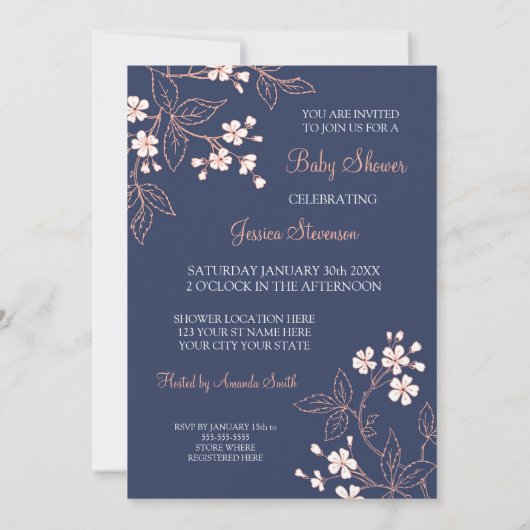 Coral Blue Floral Custom Baby Shower Invitations (Dos)