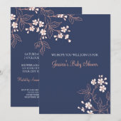 Coral Blue Floral Custom Baby Shower Invitations (Devant / Derrière)