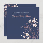 Coral Blue Floral Custom Baby Shower Invitations (Devant / Derrière)