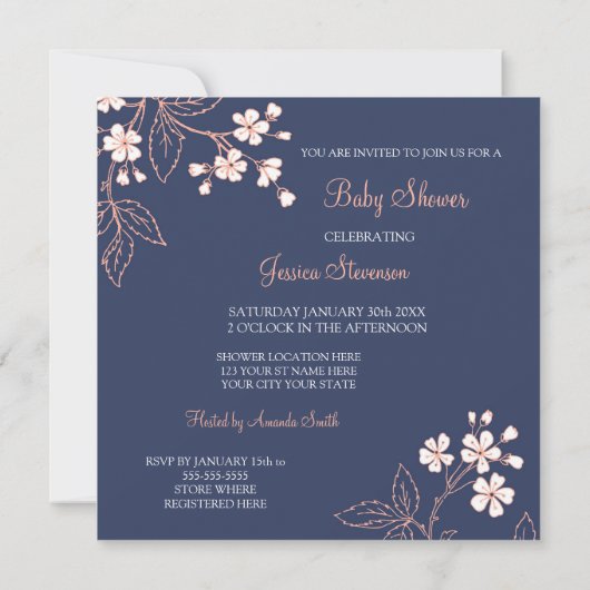Coral Blue Floral Custom Baby Shower Invitations (Dos)