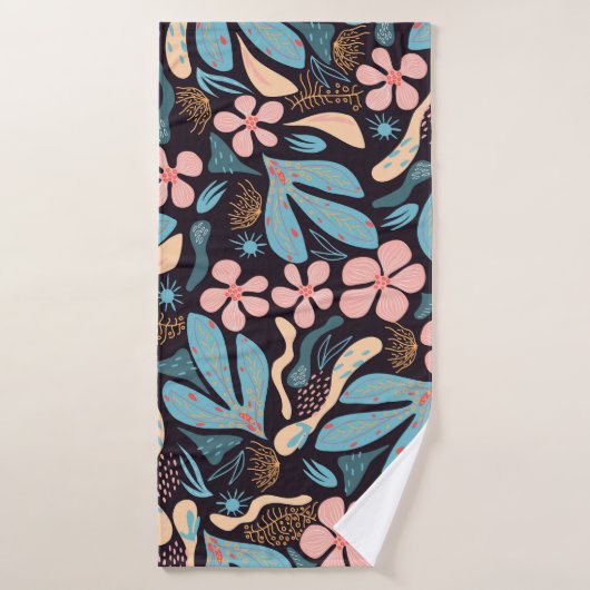 Coral Blue Floral Dark Print (Serviette de bain)