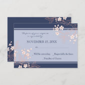 Coral Blue Floral RSVP Weddenschap Card (Voorkant / Achterkant)