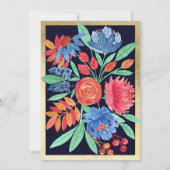 Coral Blue Gold Floral Waterverf Verloving Kaart (Achterkant)