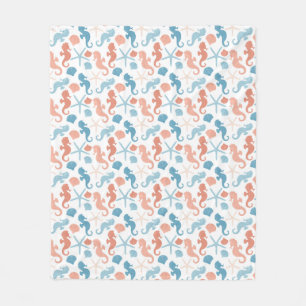 Coral Blue Nautical Pattern Fleece Deken