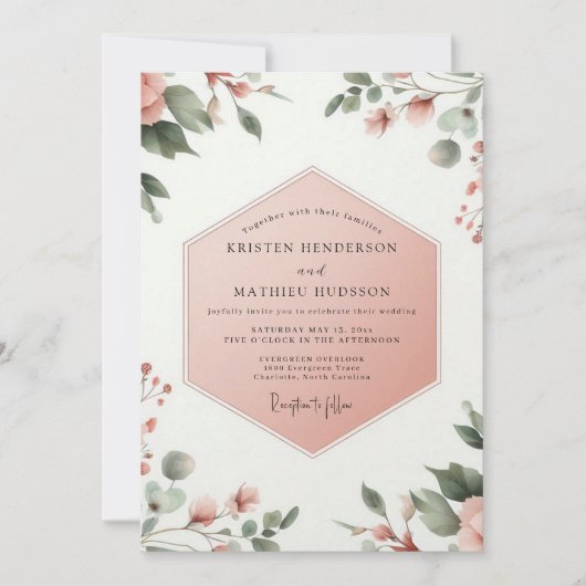 Coral Blush Botanical Whimsy Wedding Kaart (Voorkant)