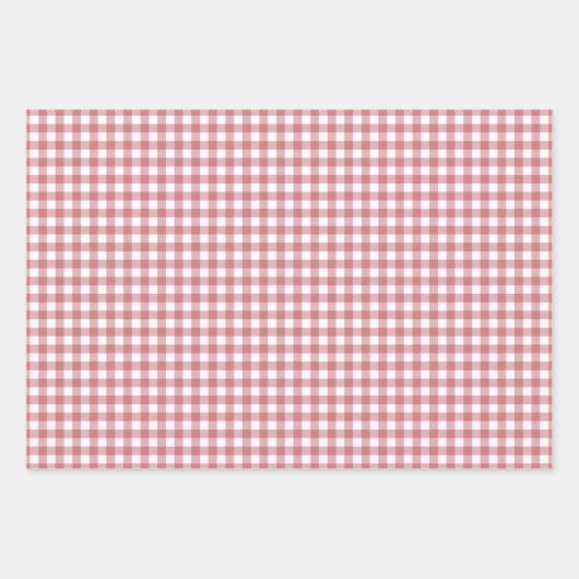 Coral Blush Gingham Check Patroon Inpakpapier Vel (Voorkant 3)