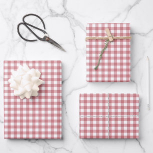 Coral Blush Gingham Check Patroon Inpakpapier Vel