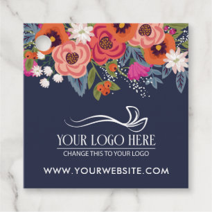 Coral Boho Bloemen Navy Blauwe Product Bedankjes Labels