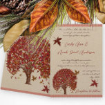 Coral Bourgogne Faire-part de mariage de l'arbre r<br><div class="desc">Faire-part de mariage romantique et rustique qui célèbre votre histoire d'amour. Romantique Maple Tree Wedding Invitations in Rustic Brown and Burgundy Red Earth Tones est l'ajout parfait à votre journée spéciale. Avec vos initiales taillées avec amour dans le tronc d'arbre et les feuilles d'érable qui tombent au sol, ces invitations...</div>