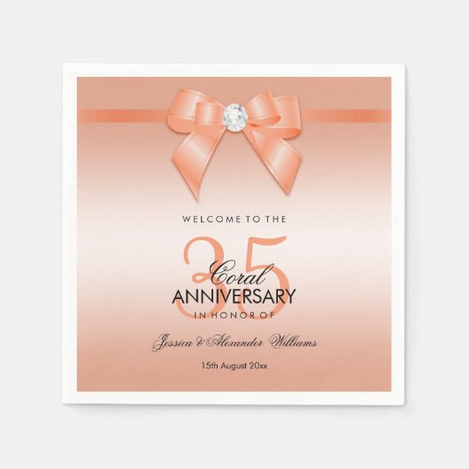 Coral Bow & Ribbon 35th Wedding Jubileum Servet (Voorkant)