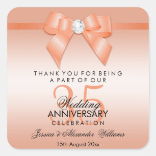 Coral Bow & Ribbon 35th Wedding Jubileum Vierkante Sticker