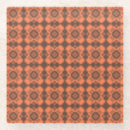 Coral Brown Checker Argyle Pattern Glazen Onderzetter