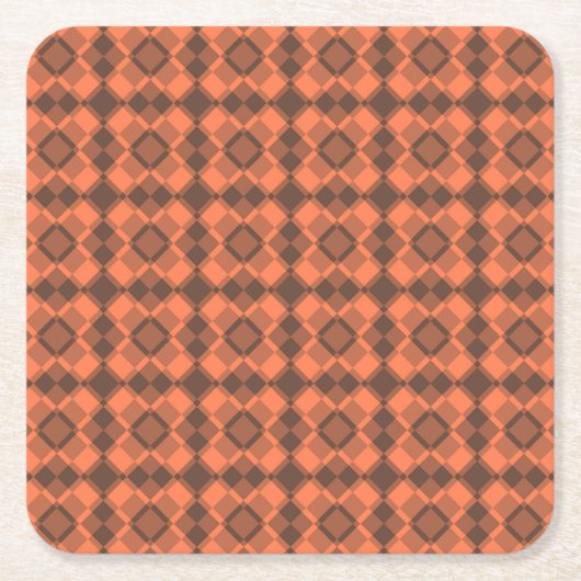 Coral Brown Checker Argyle Pattern Vierkante Kartonnen Onderzetter (Voorkant)