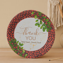 Coral Brown Leopard Print Thank You Papieren Bordje