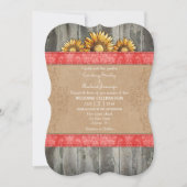 Coral Brown Rustic Tournesol Mariage Invitation (Devant)