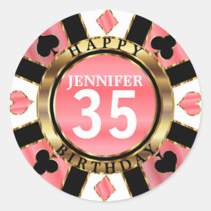 Coral Casino Poker Chip Birthday Party Ronde Sticker