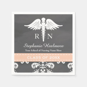 Coral Chalkboard Caduceus Nurse Afstuderen Servet