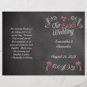 Coral Chalkboard Script Beach Wedding Programme (Devant)