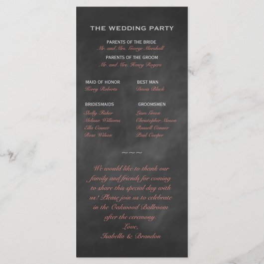 Coral Chalkboard Wedding Program Programma (Achterkant)