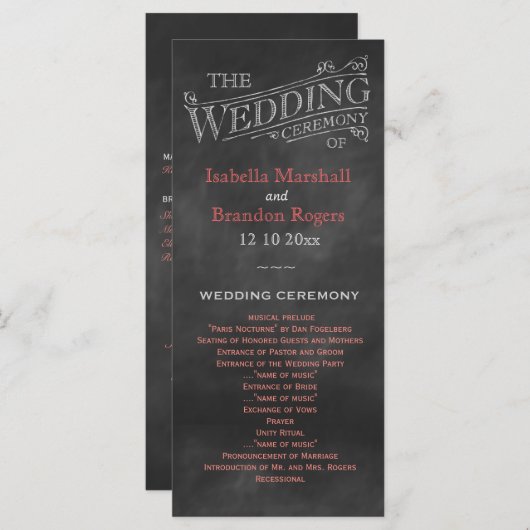Coral Chalkboard Wedding Program Programma (Voorkant / Achterkant)