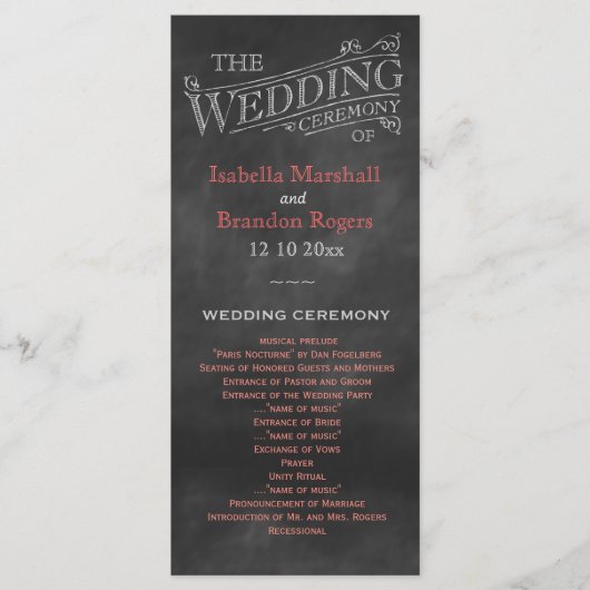 Coral Chalkboard Wedding Program Programma (Voorkant)