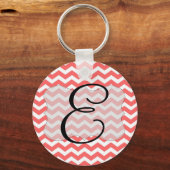 Coral Chevron Initiaal Keyring Sleutelhanger (Voorkant)