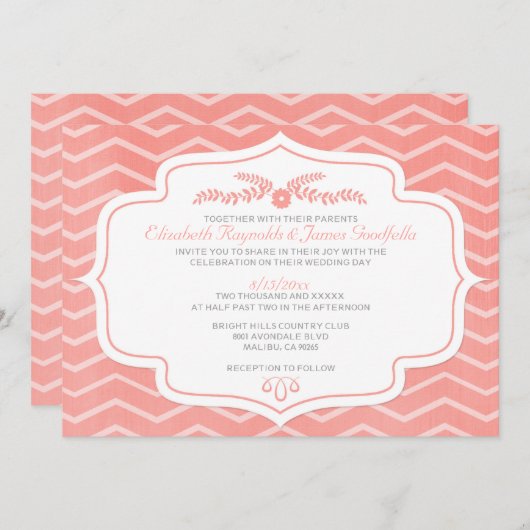 Coral Chevron Invitations de mariage (Devant / Derrière)