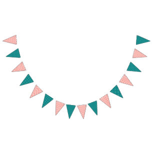 Coral Chevron met Blauwgroen Polka Dot Pattern Vlaggetjes