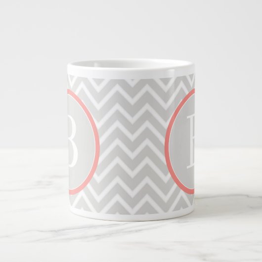 Coral Chevron Monogram Extra Grote Beker (Voorkant)