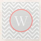 Coral Chevron Monogram Glazen Onderzetter (Voorkant)