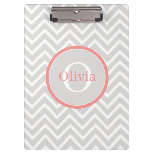 Coral Chevron Monogram Klembord (Voorkant)