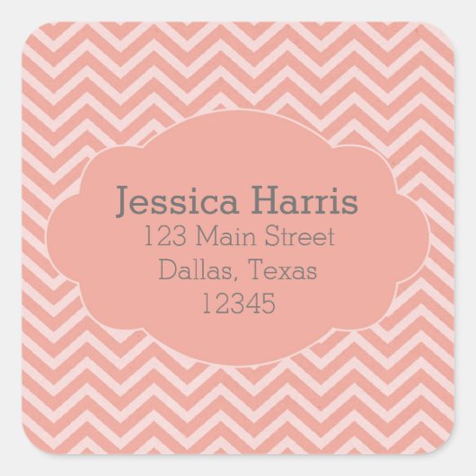 Coral Chevron Paper Address Label Sticker (Voorkant)