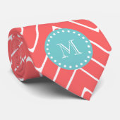 Coral Chevron Pattern | Blauwgroen monogram Stropdas (Opgerold)
